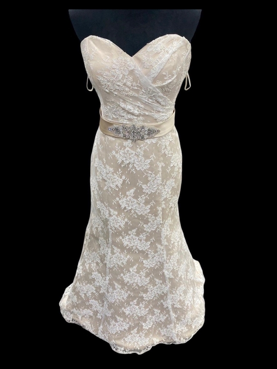 VENUS Dresses & Skirts - VENUS Strapless Lace Gown in Ivory and Champagne with Beaded Sash Wedding